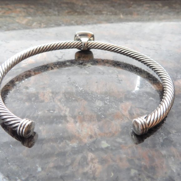 David Yurman Sterling Silver & Diamond Station Peridot Noblesse Bracelet Bangle - Picture 2 of 4